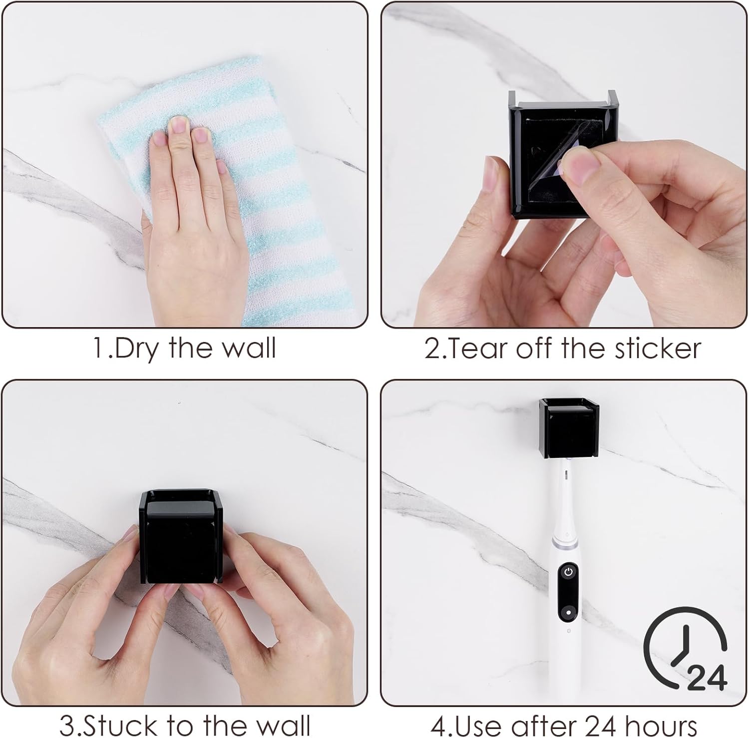 2PCS Wall-Mounted Self-Adhesive Toothbrush Holder Black