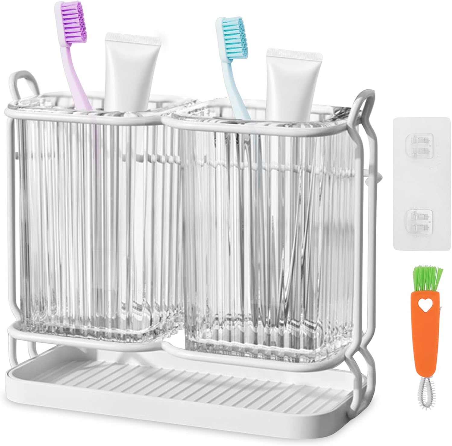 Versatile Aesthetic Wall-Mounted Toothbrush Holder Set for Family Kids White