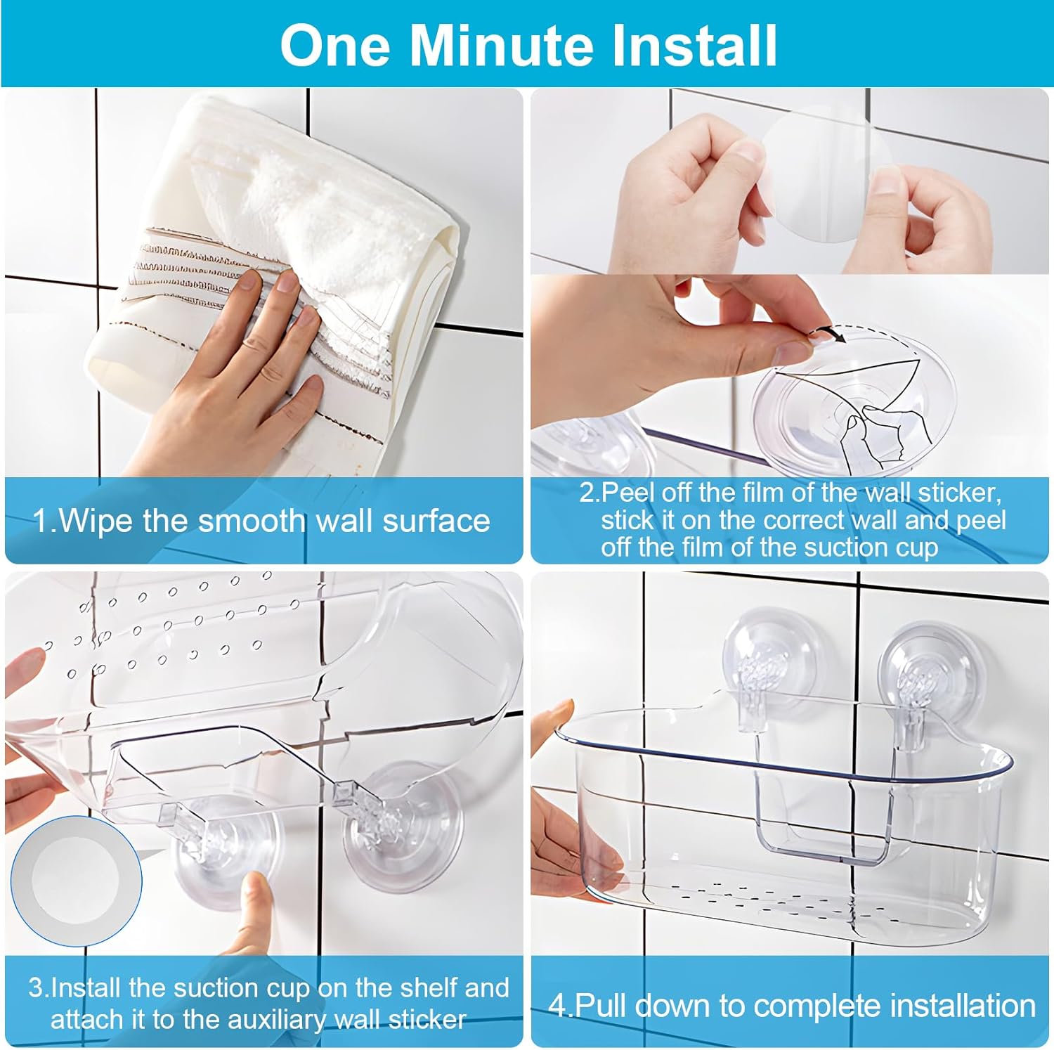 Sleek Acrylic Shower Caddy No Drilling Strong Adhesive Removable Durable Waterproof