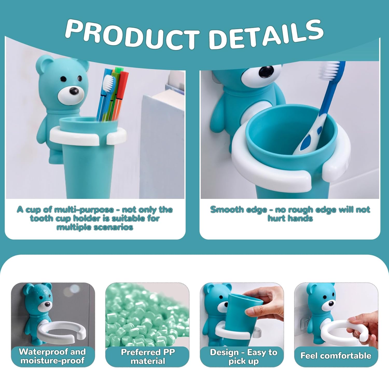 Cute Bear Toothbrush Holder Set for Kids