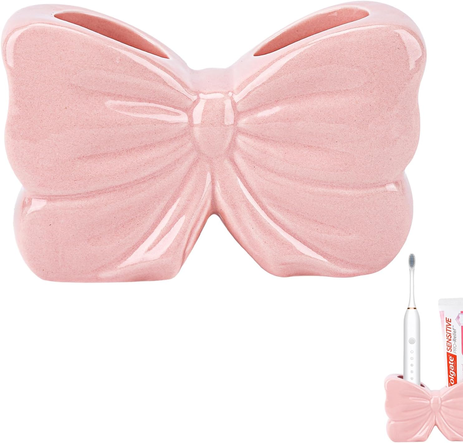 Cute Pink Ceramic Toothbrush Holder Toothpaste Organizer