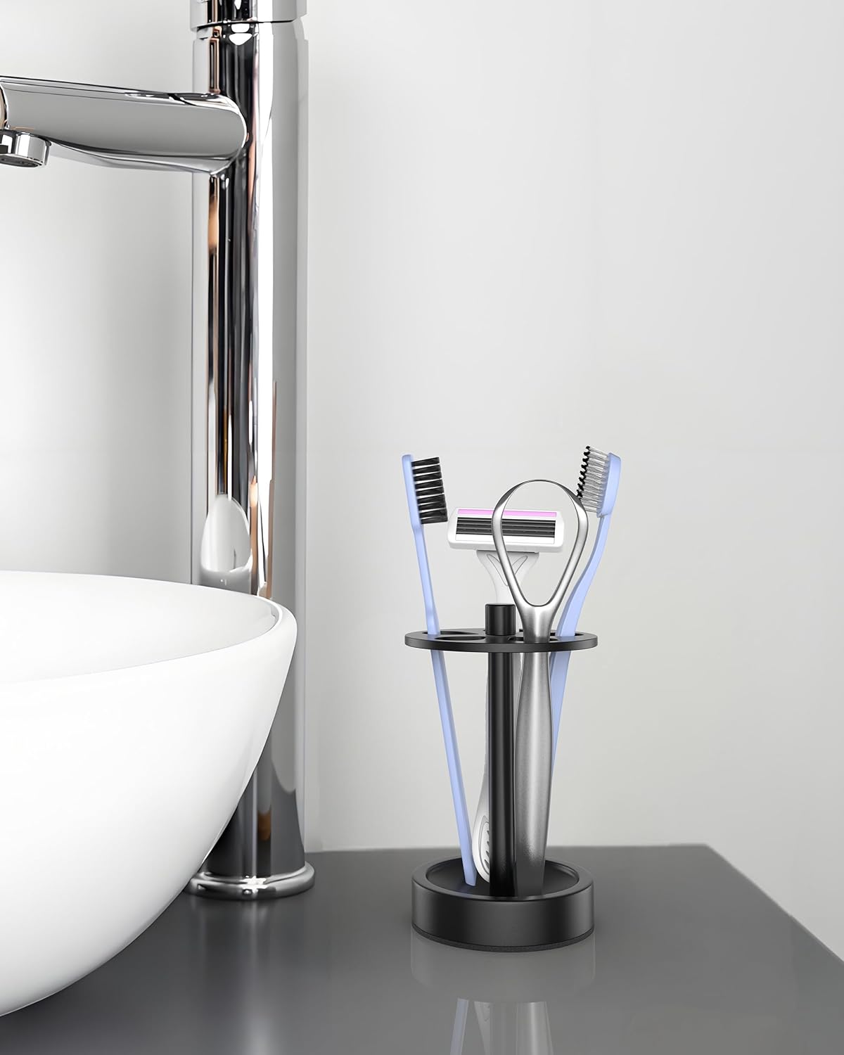 Black Toothbrush Holder Stand for Bathroom
