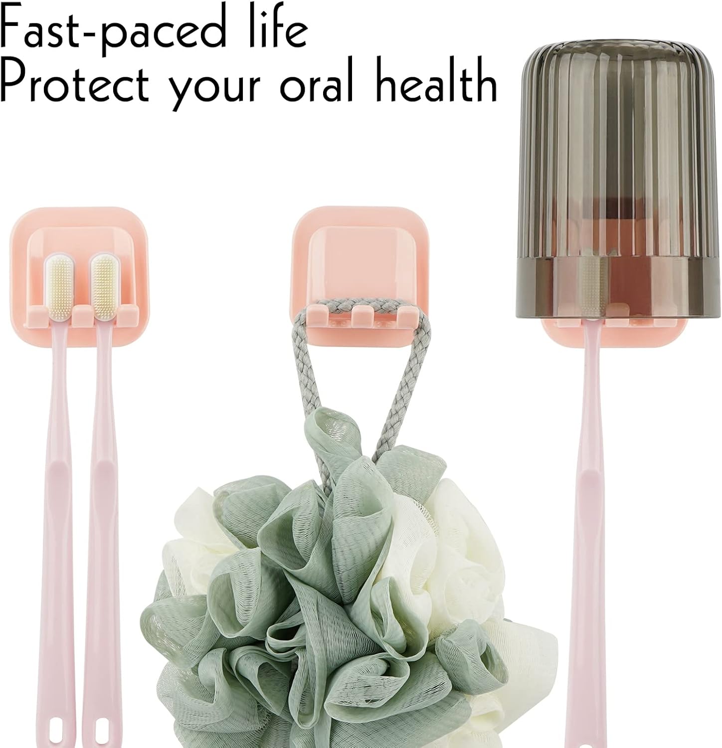 2 PCS Self-Adhesive Toothbrush Holders Wall Mounted Pink