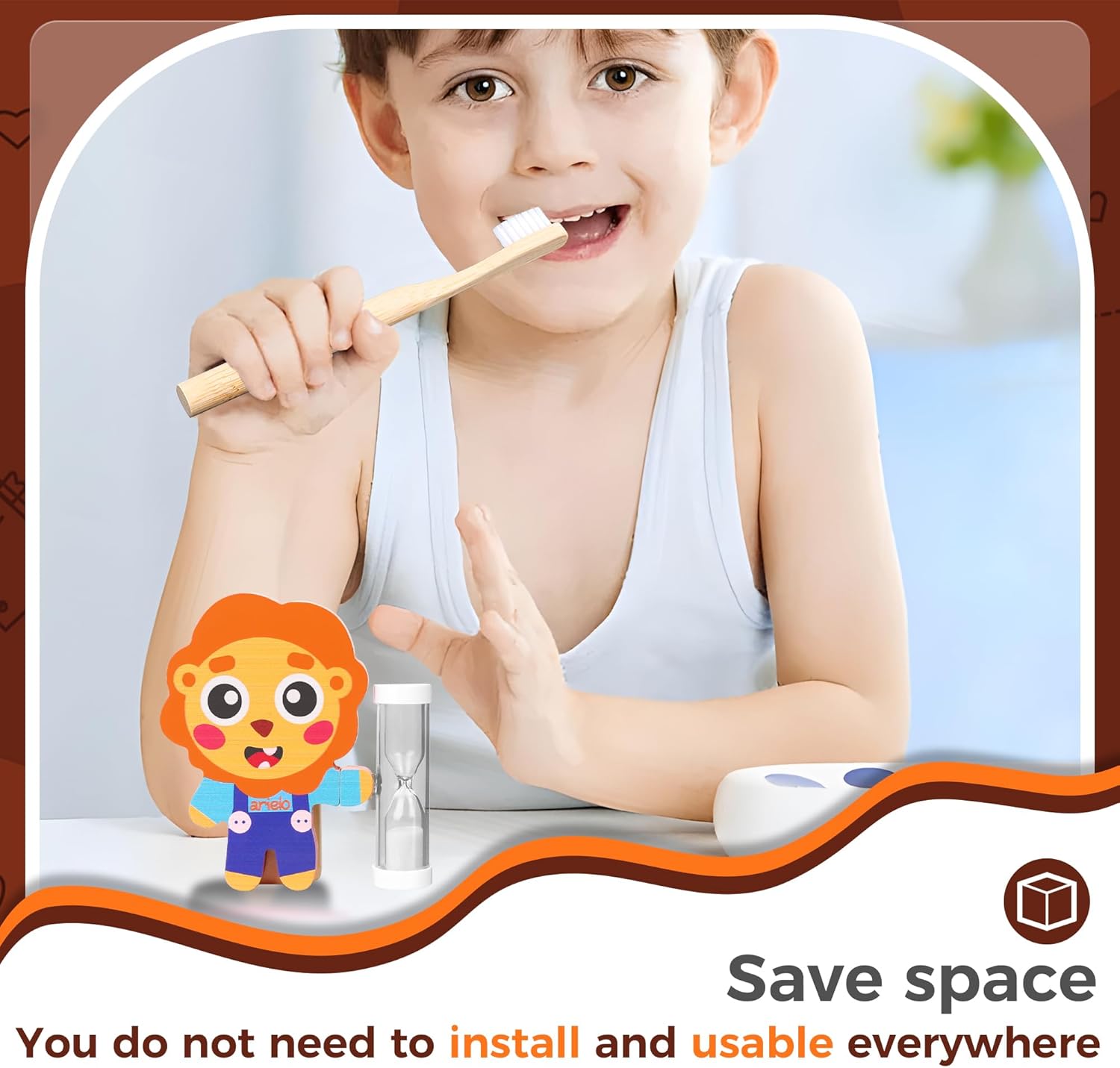 Arielo Lion Toothbrush Holder - 3-MIN Timer Kids Oral Care Tool