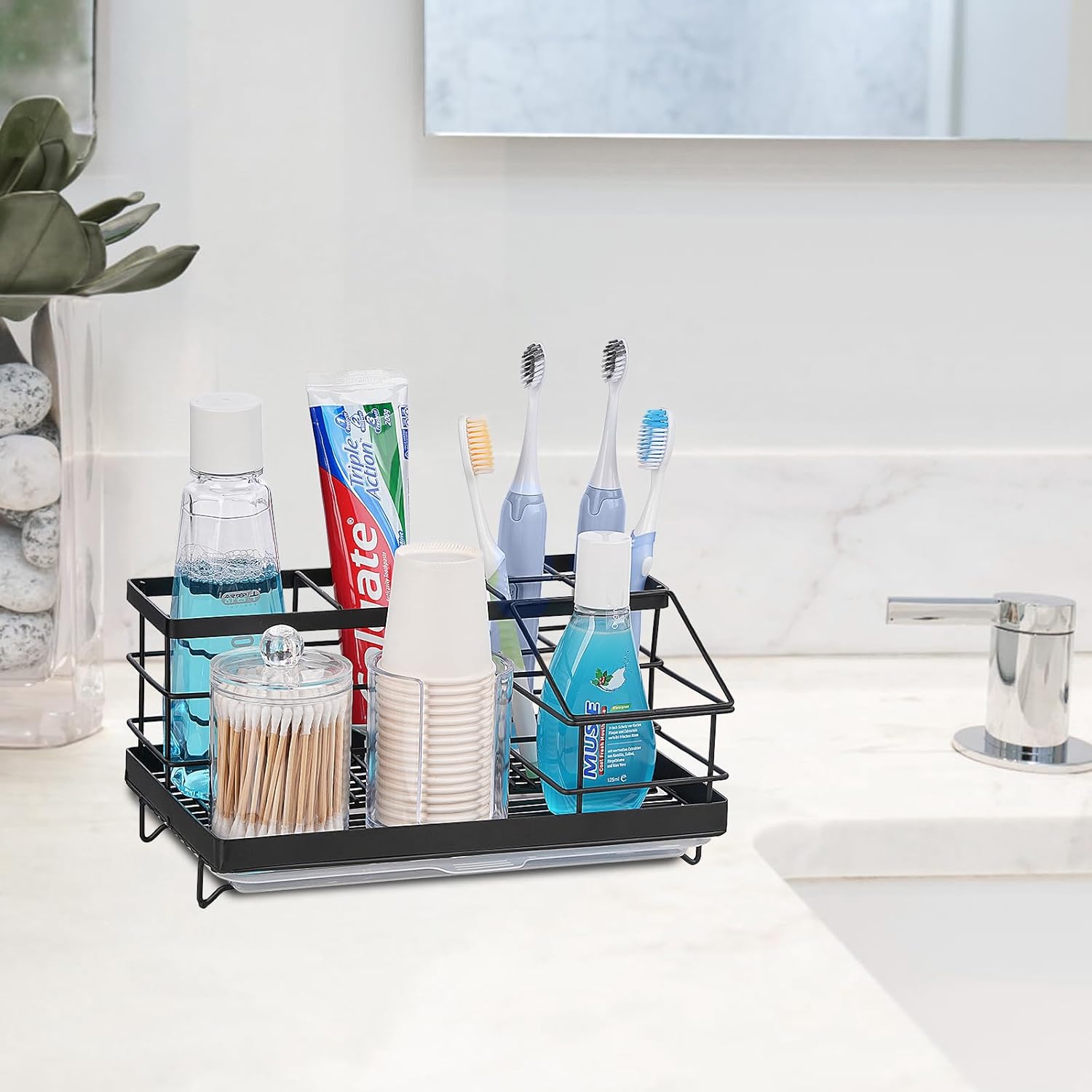Stainless Steel 7 Slots Toothbrush and Toothpaste Holder Black