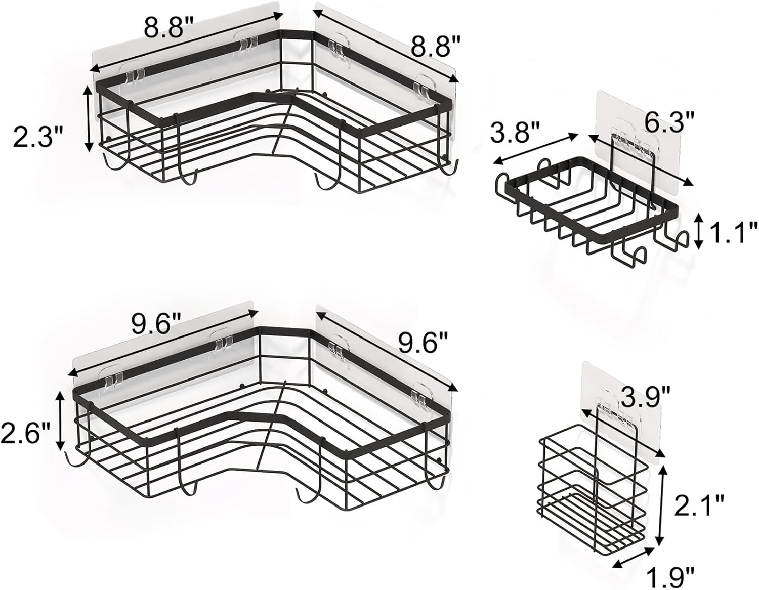 4-Pack Folding Showers Organizers Black No Drilling Durable