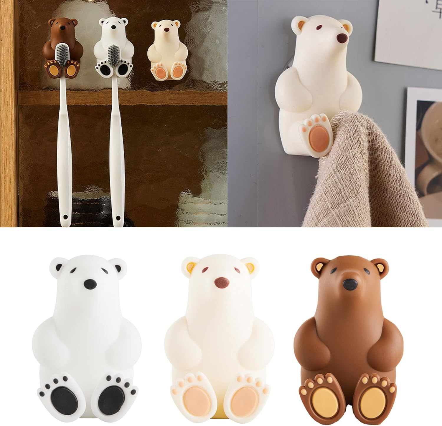 Cute Cartoon Bear Toothbrush Holder With Suction Cup