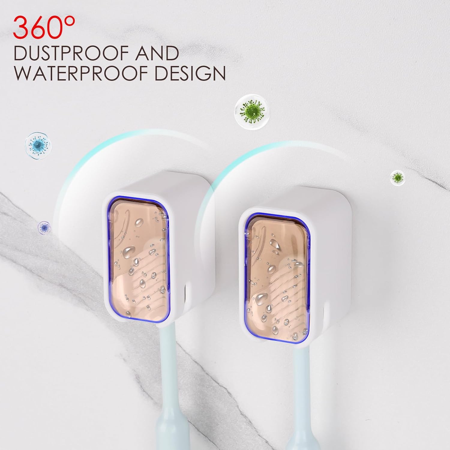 4 Pack Wall Mount Toothbrush Holders with Cover and Self Adhesive Design