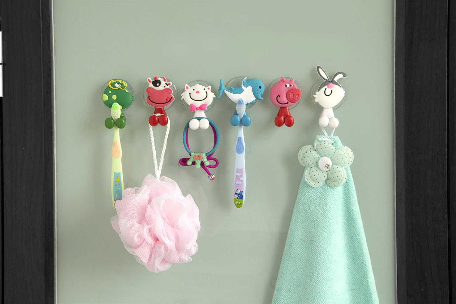 Bolica Cute Cartoon Animal Toothbrush Holder Suction Cup 6 Piece Set