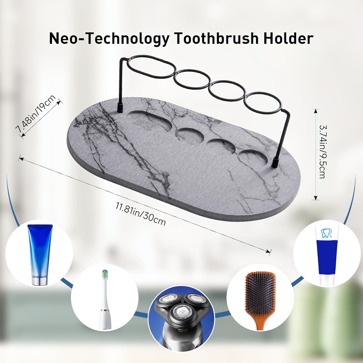 Stylish Metal Toothbrush Holder with Diatomite Base