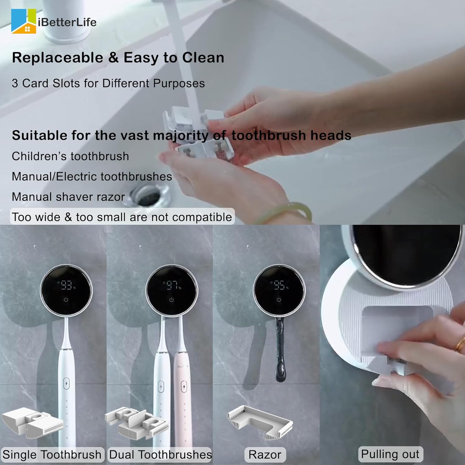 Compact Wall-Mounted Toothbrush Razor Holder with Smart Sensors
