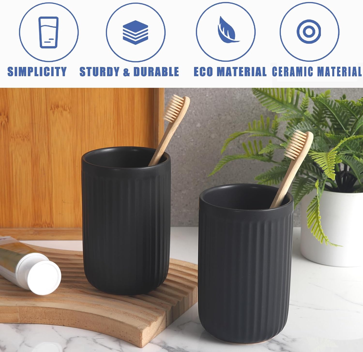 Matte Black Ceramic Toothbrush Holder Set