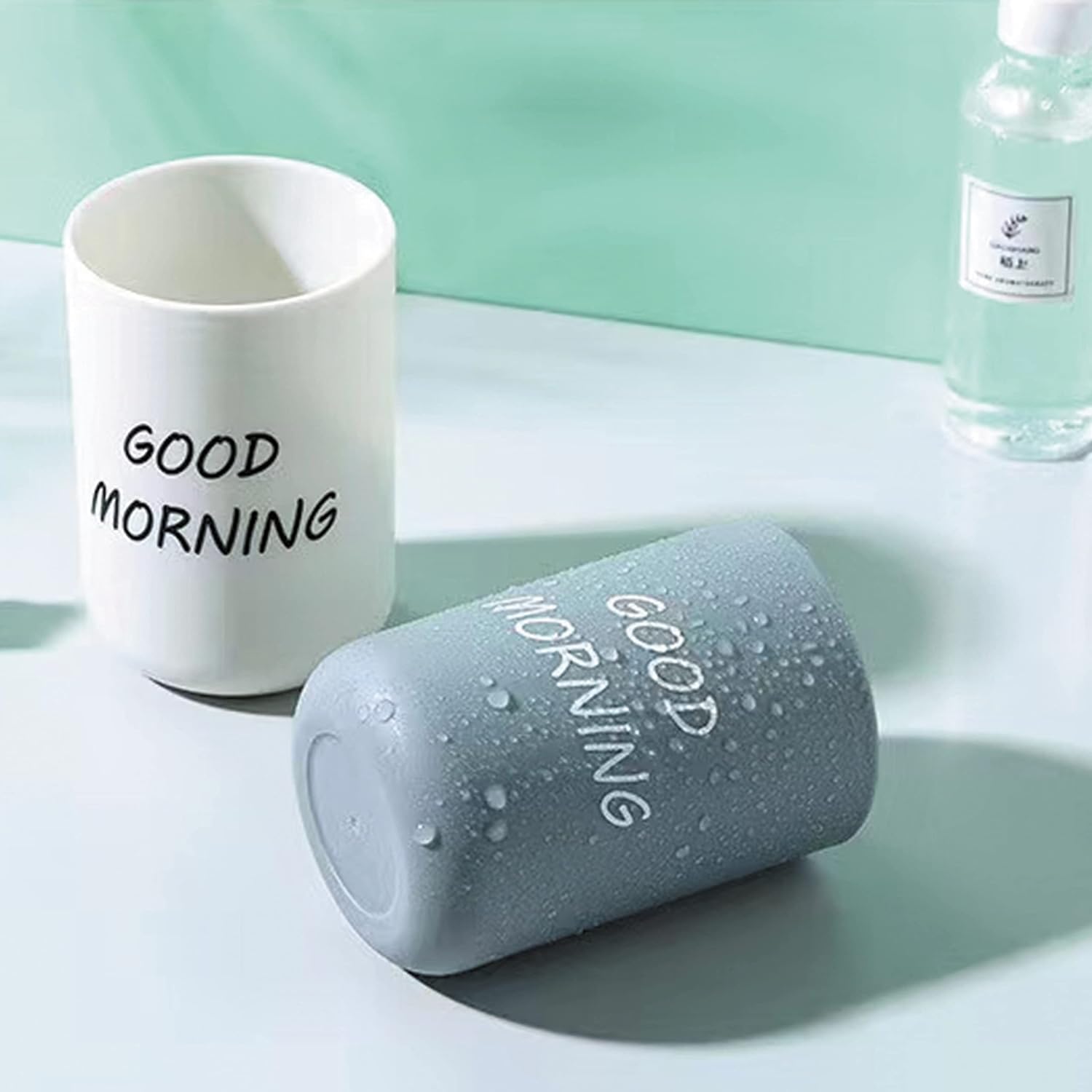 Cawein 2pcs Frosted Bathroom Tumblers with Toothbrush Holder Design