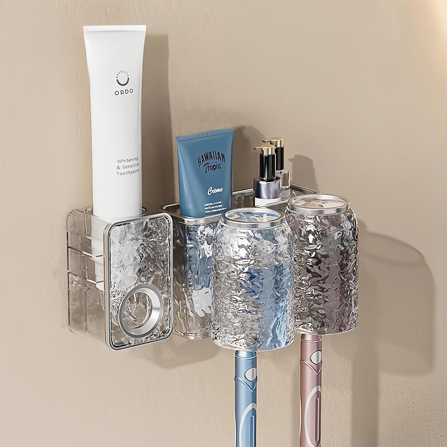 Coastacloud Wall Mounted Toothbrush Holder Set with 2 Cups and Toothpaste Dispenser