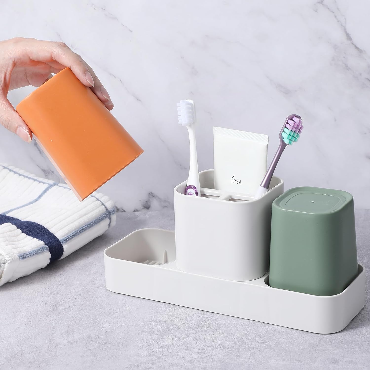 Toothbrush Holder Set w 2 Cups w Kids Design for Adults Kids