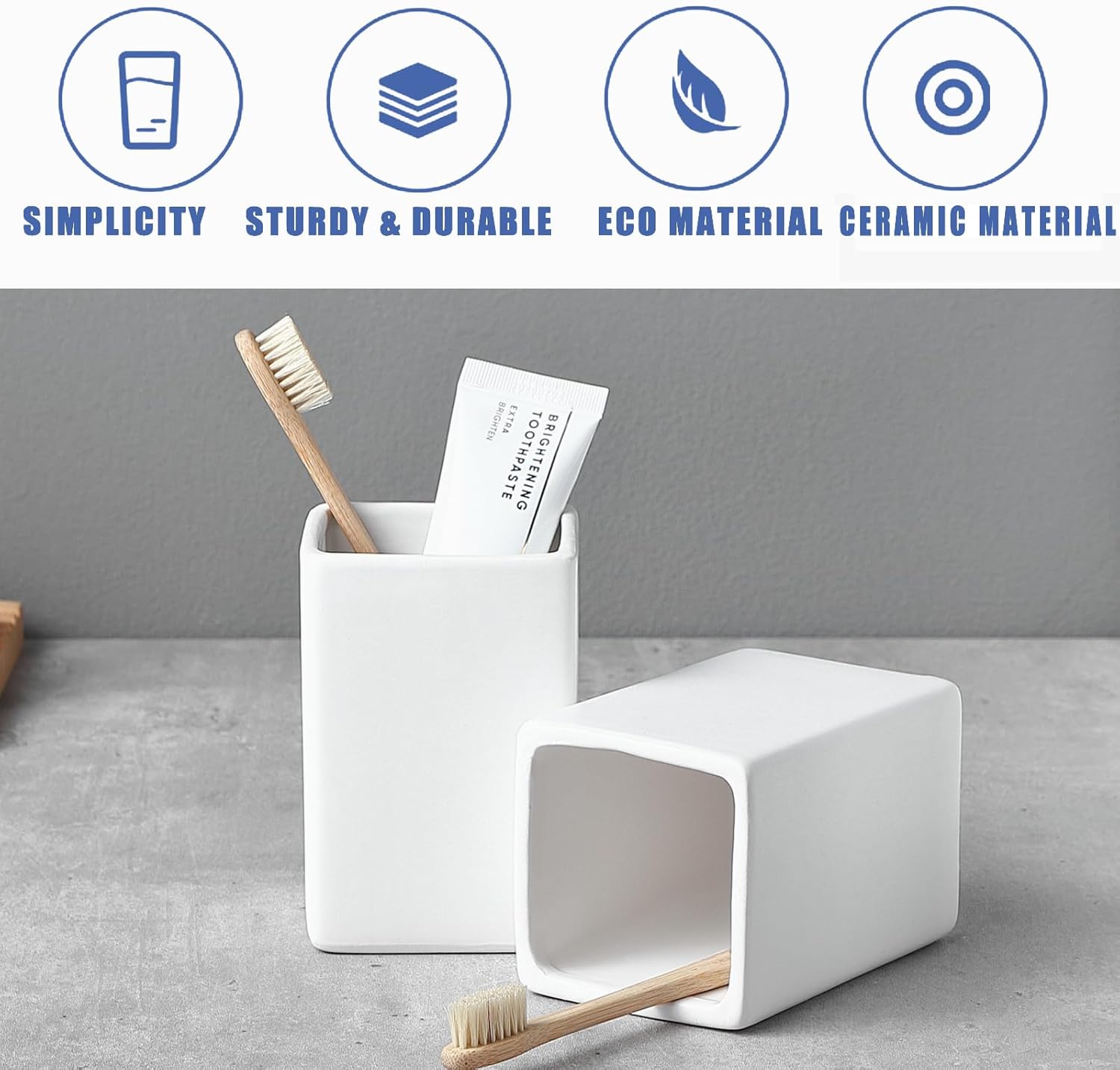 Top Choice Ceramic Toothbrush Holder Space-Saving Design White Square Reusable Hypoallergenic