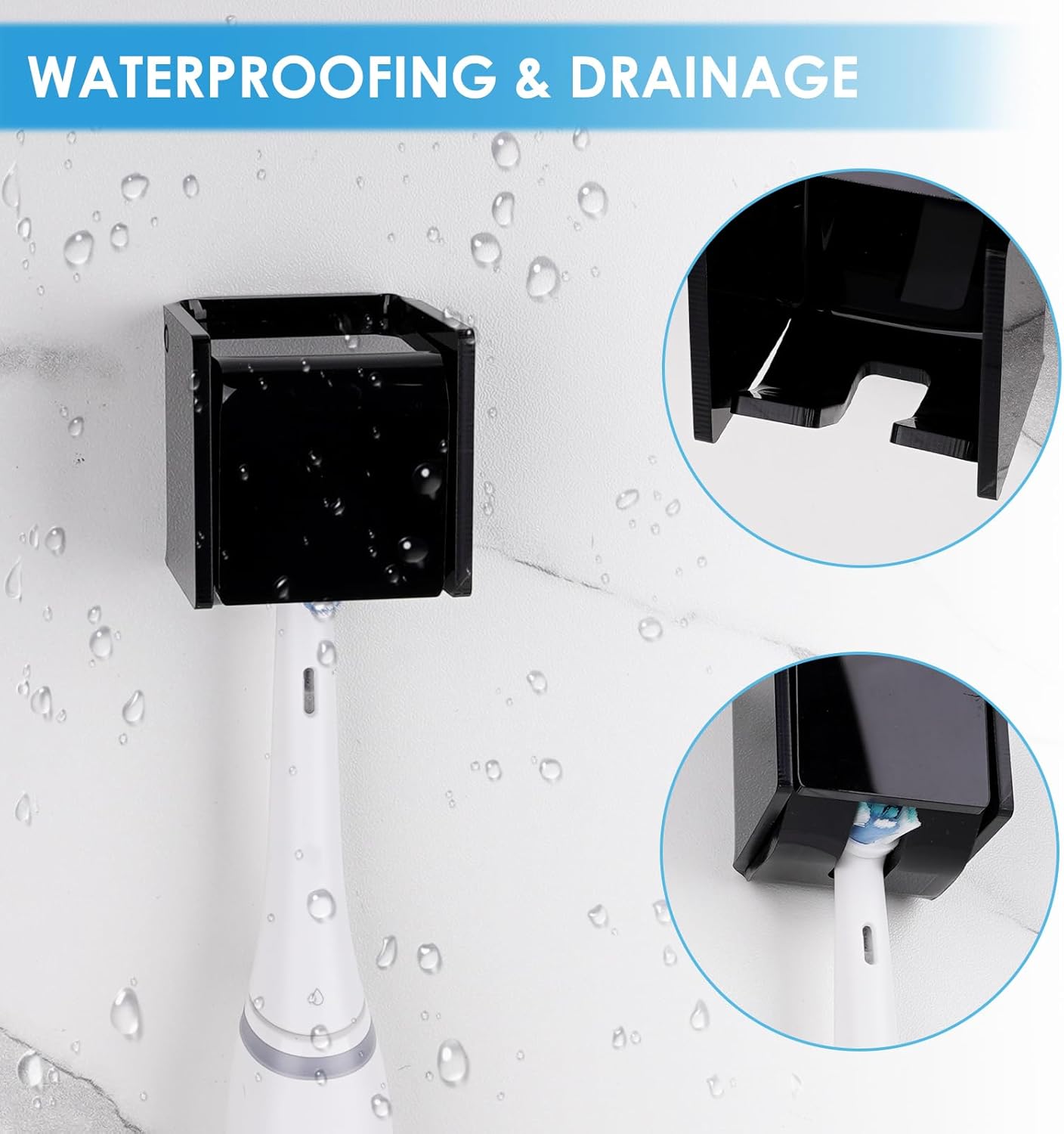 2PCS Wall-Mounted Self-Adhesive Toothbrush Holder Black