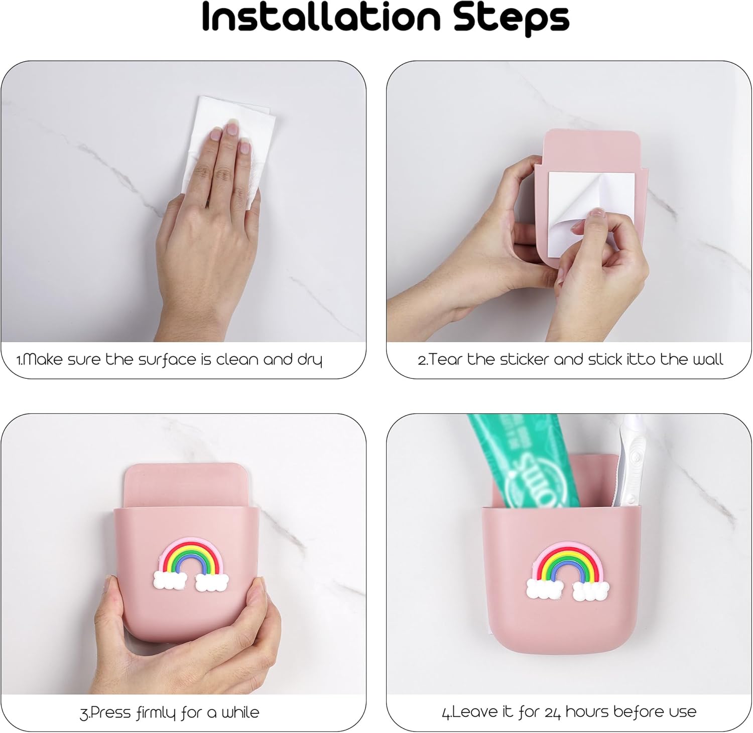 Biiange Self-Adhesive Wall-Mounted Rainbow Toothbrush Stand