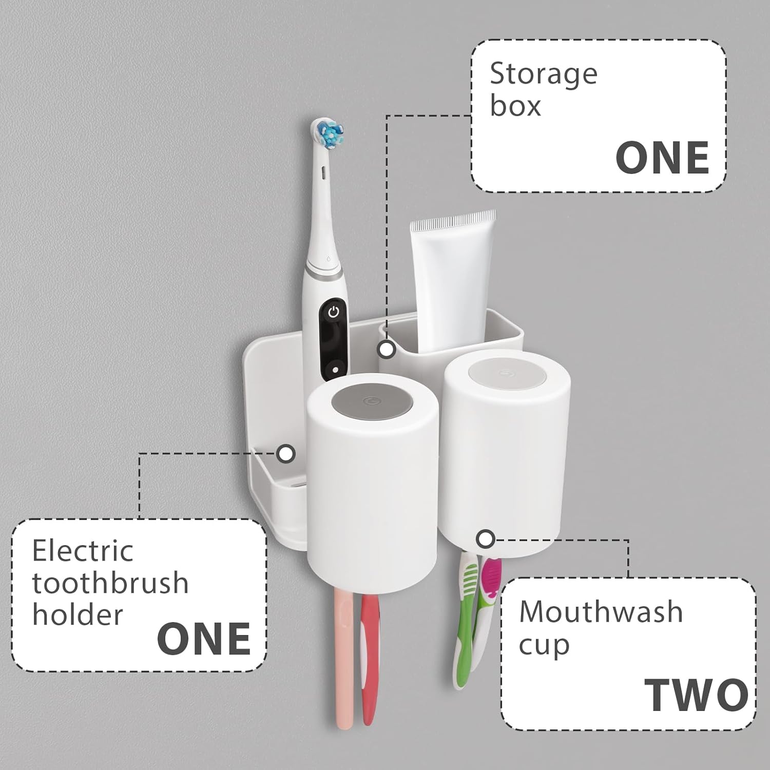 Toothbrush Holder with 2 Slots and Mouthwash Cup Wall Mount