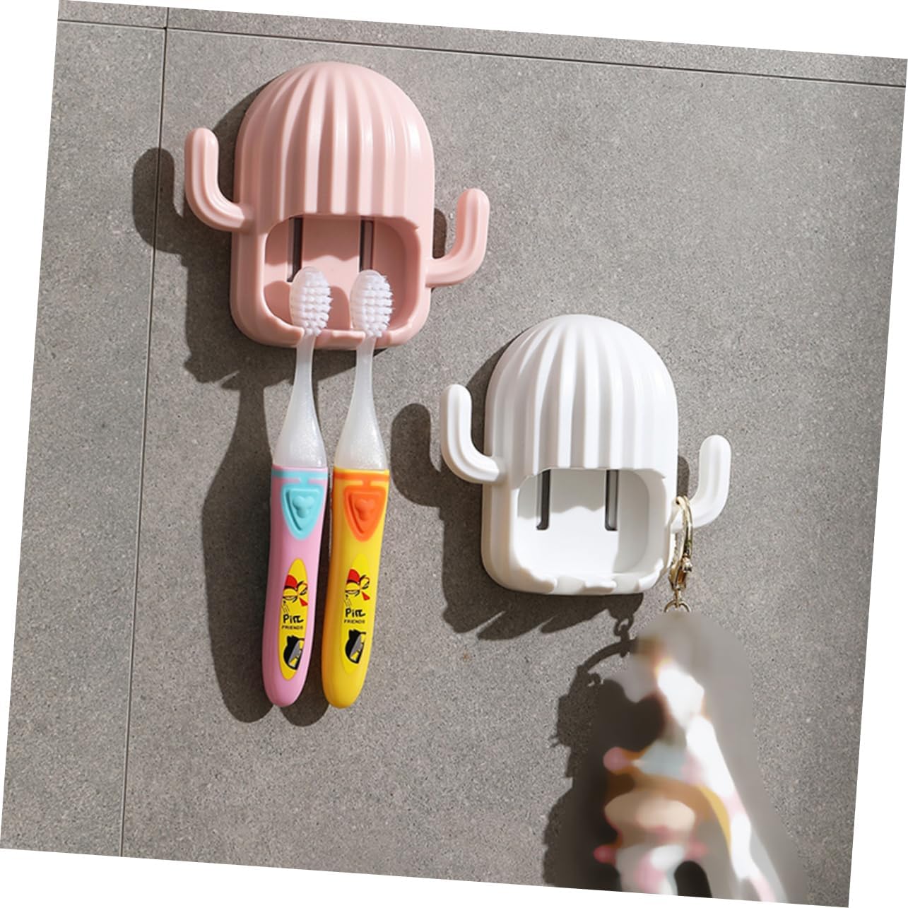 LIFKOME Wall-Mounted Cactus-Shape Toothbrush Towel Holder Pink White
