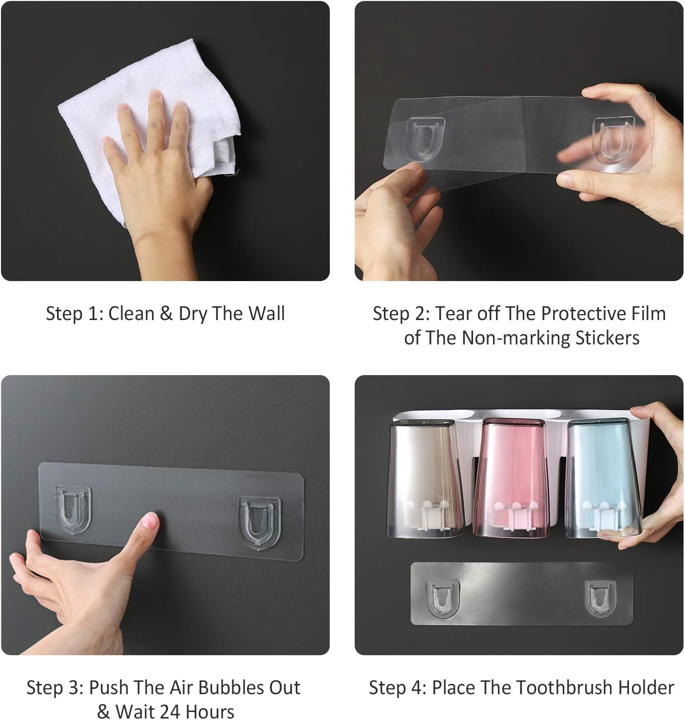 Goowin Wall Mounted Toothbrush Holder with 3 Cups
