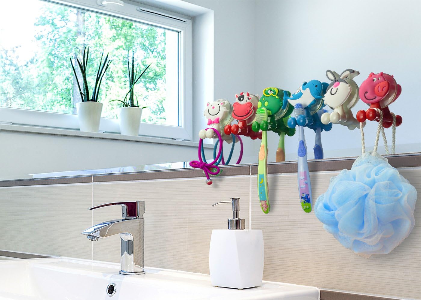 Bolica Cute Cartoon Animal Toothbrush Holder Suction Cup 6 Piece Set