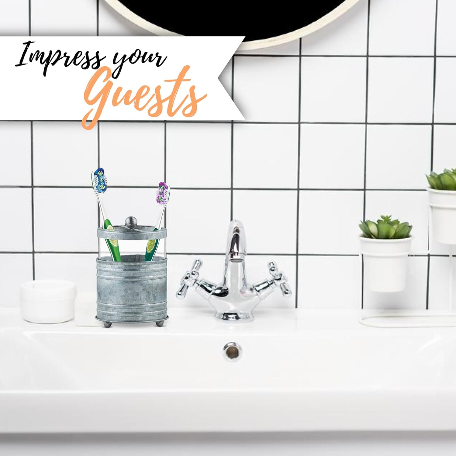 Autumn Alley Galvanized Glass Toothbrush Holder - Rustic Farmhouse Design