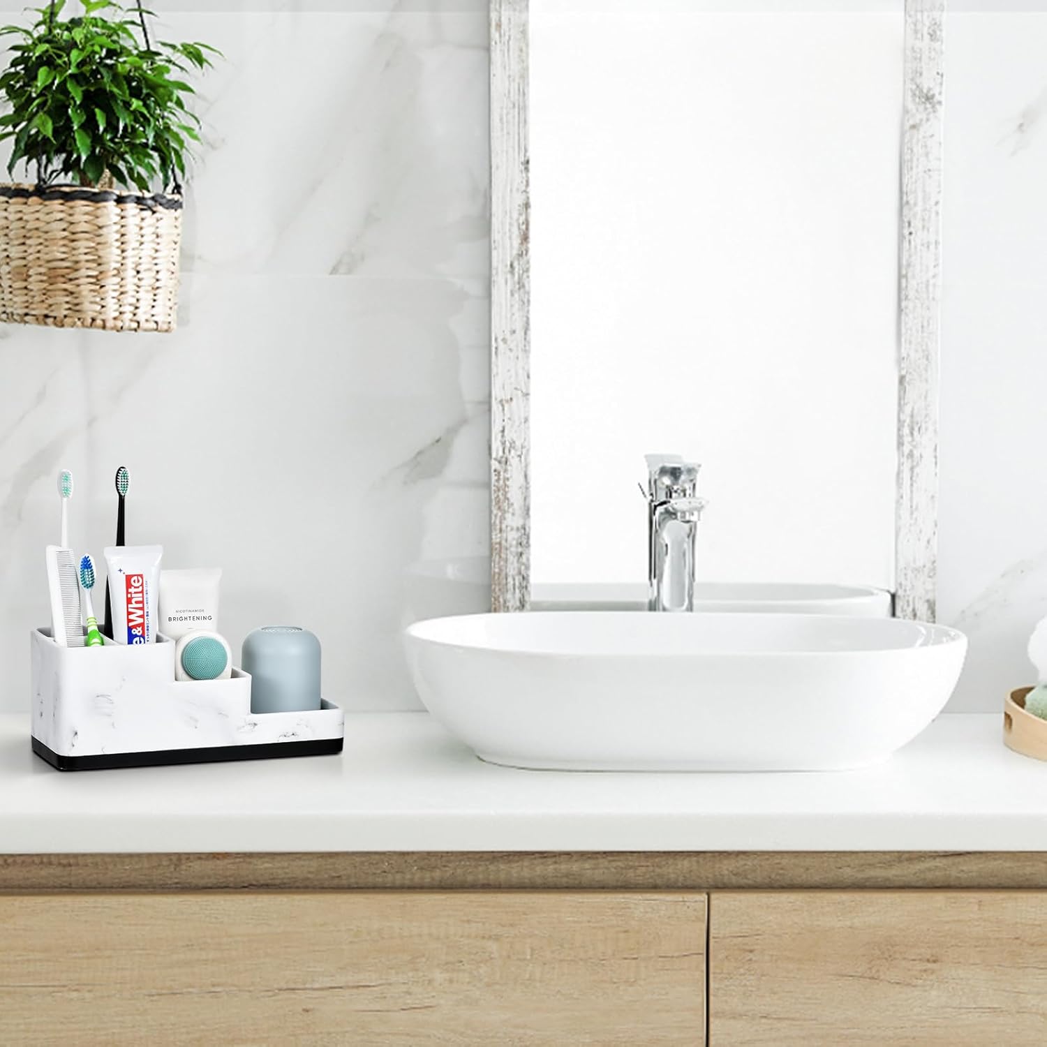VITVITI 5 Compartment Toothbrush Holder Marble Design Bathroom Organizer