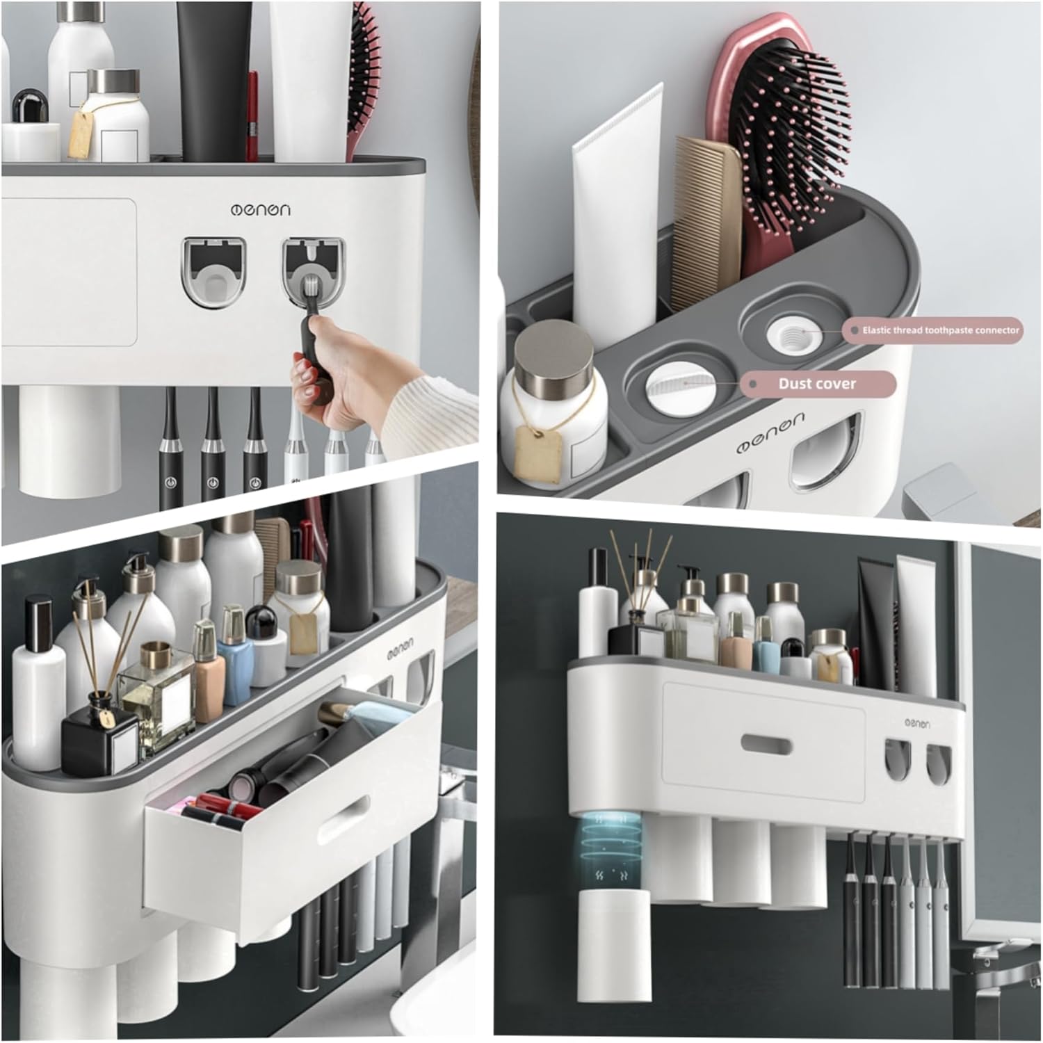 No-Drill Wall Mounted Toothbrush Holder with Automatic Dispenser