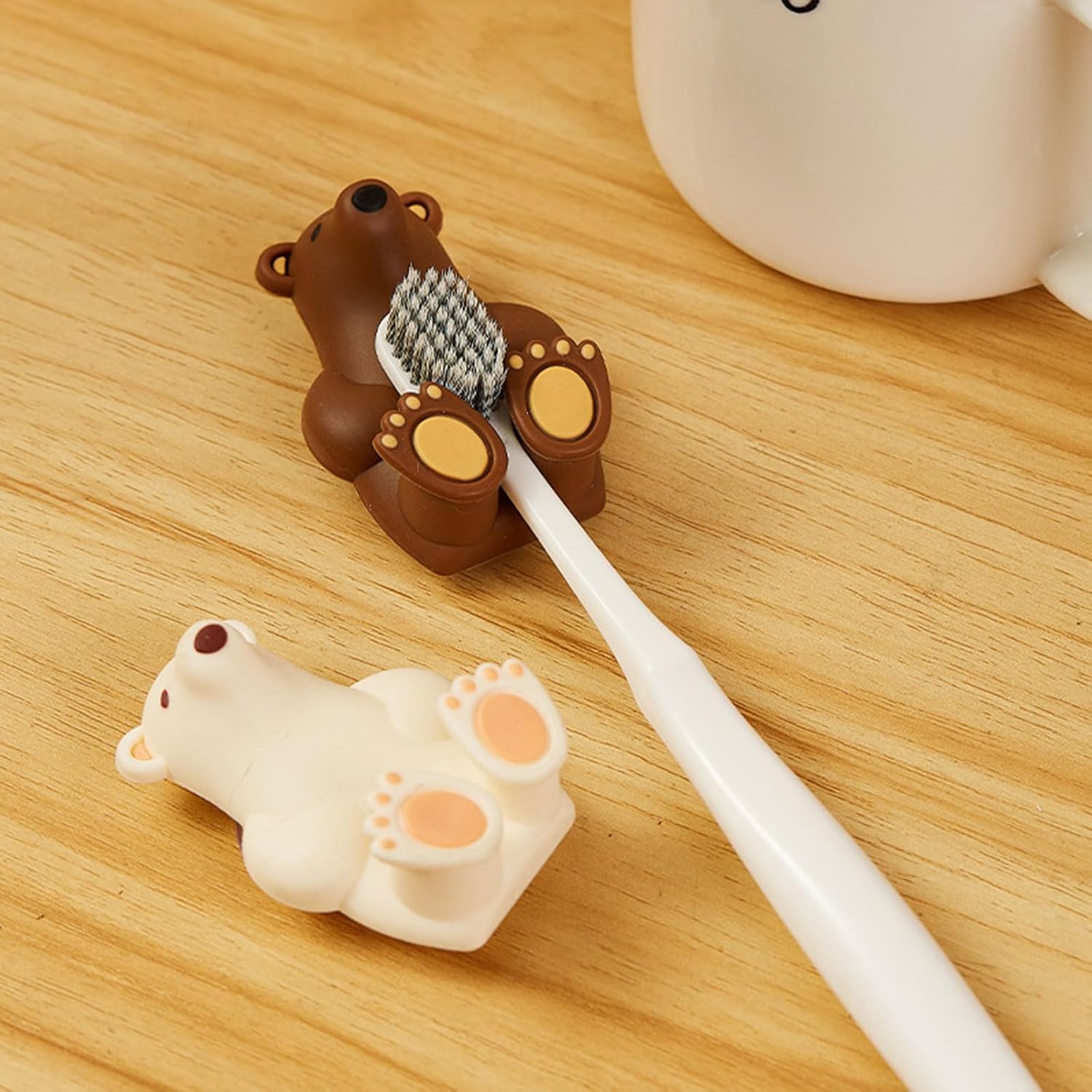 Cute Cartoon Bear Toothbrush Holder With Suction Cup