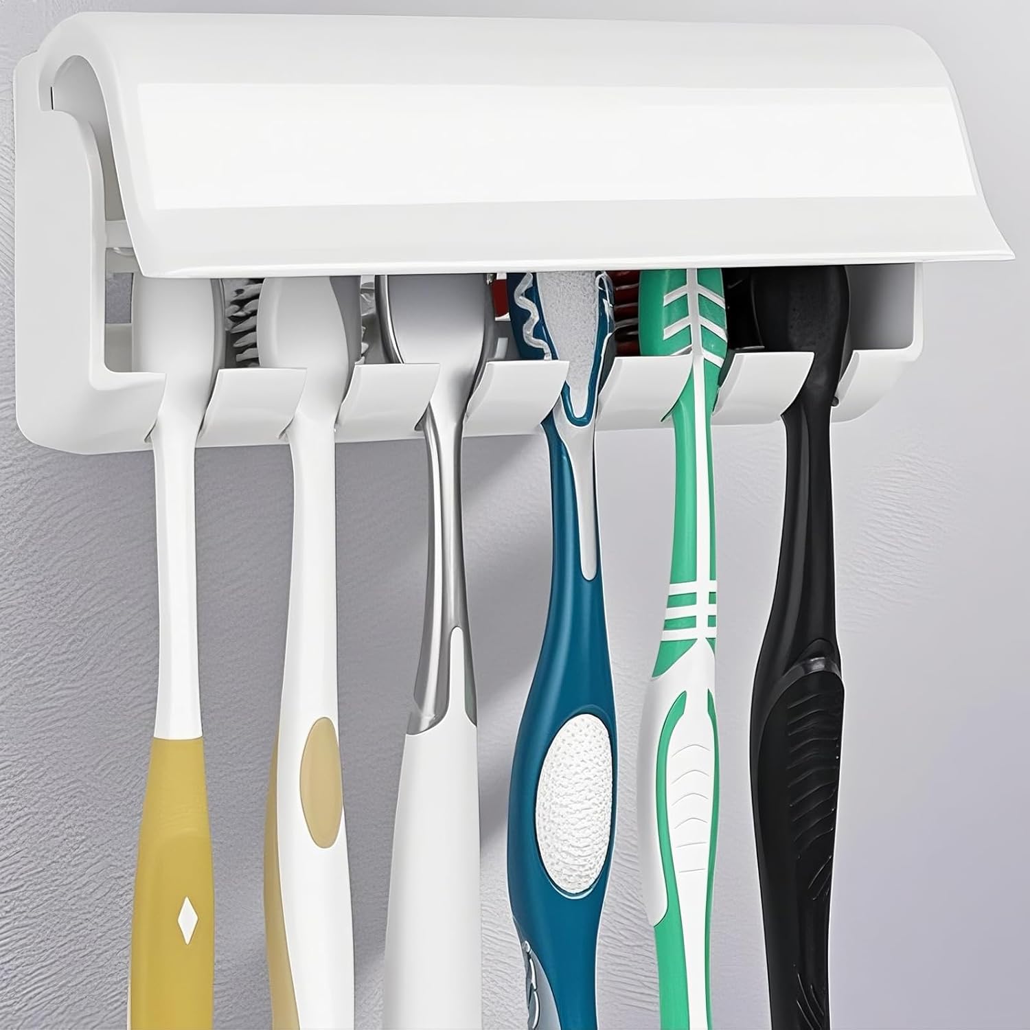 HLGD Toothbrush Holder 6 Slots Wall Mount with Cover