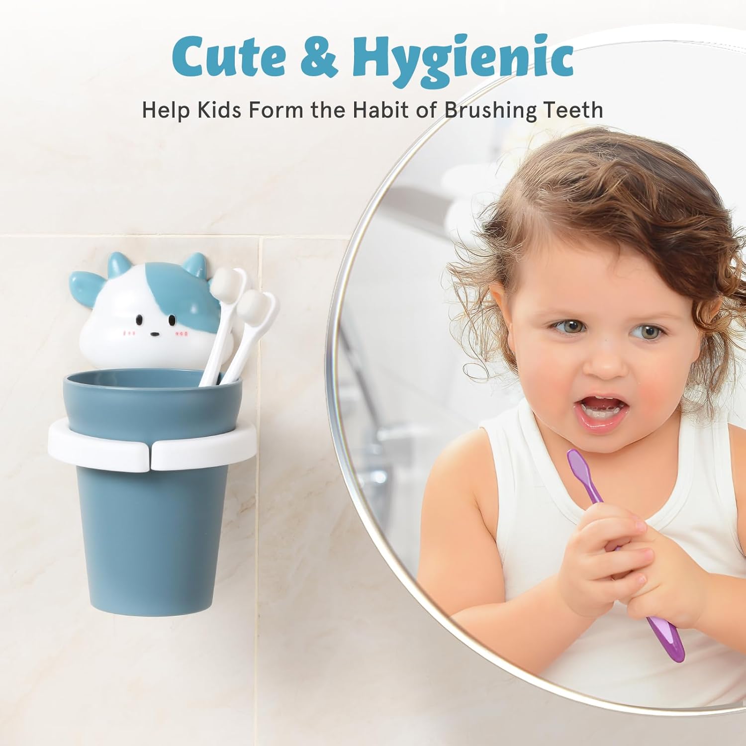 Amosfun Toothbrush Holder Wall-Mounted Durable Cute for Kids
