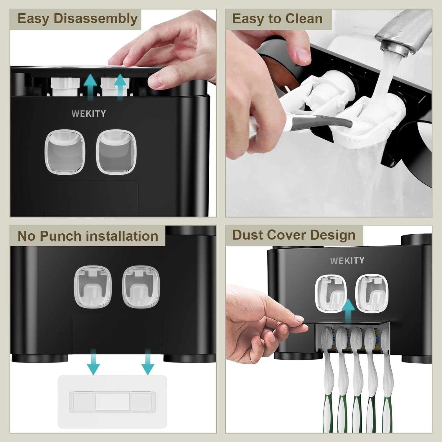 Wekity Wall Mounted Toothbrush Holder with Squeezers and Cups