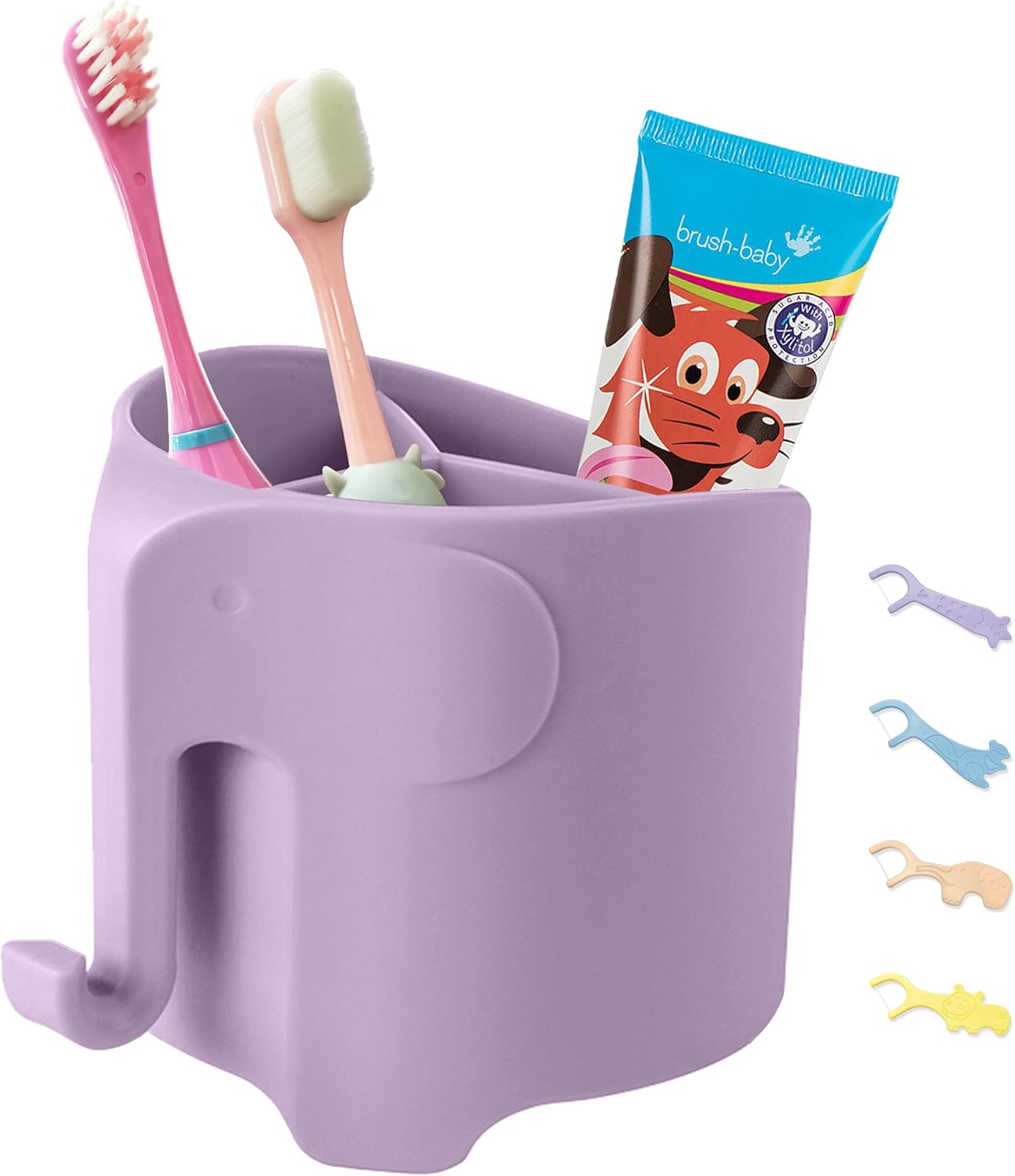 Kids Toothbrush Holder Cute Elephant Design Light Purple