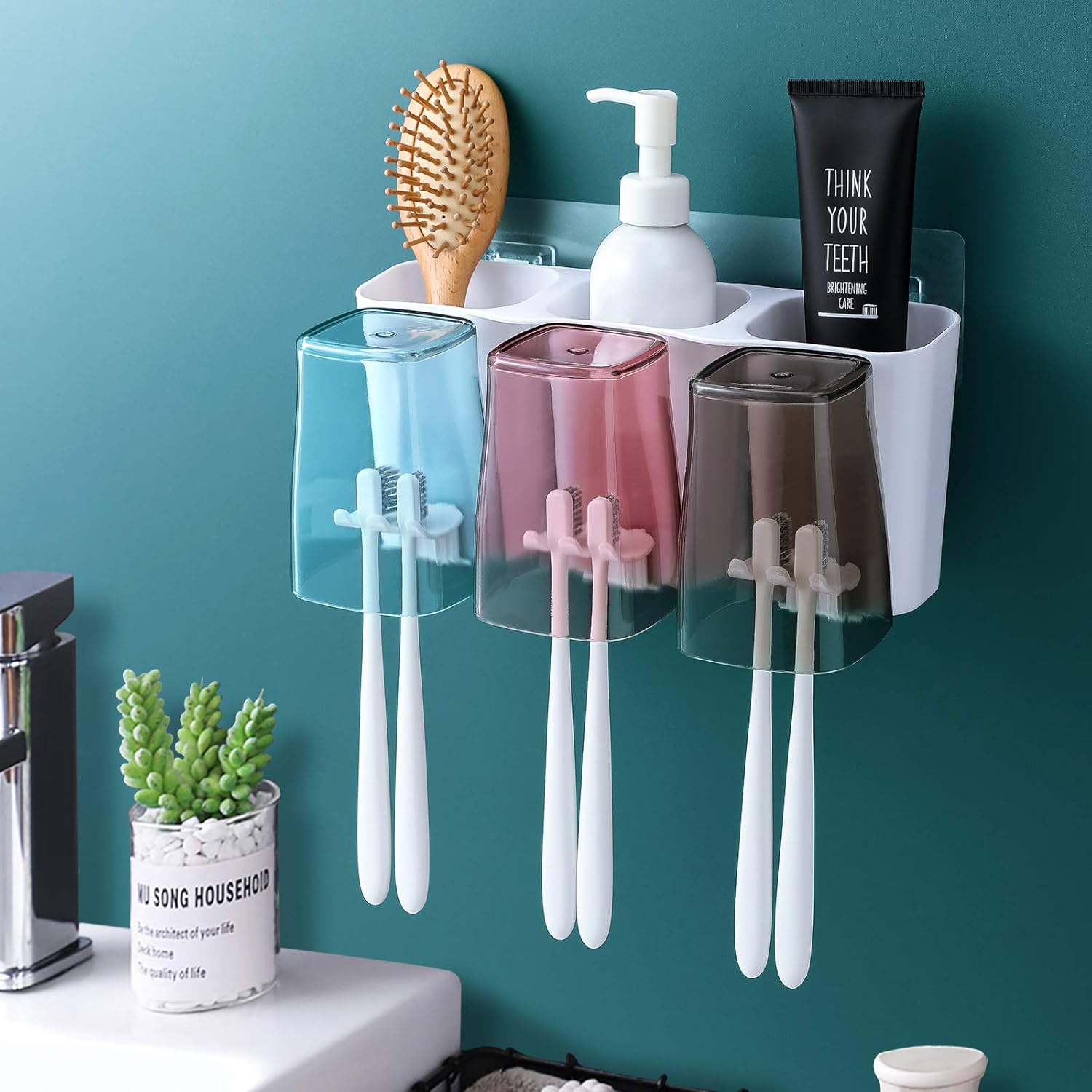 Goowin Wall Mounted Toothbrush Holder with 3 Cups