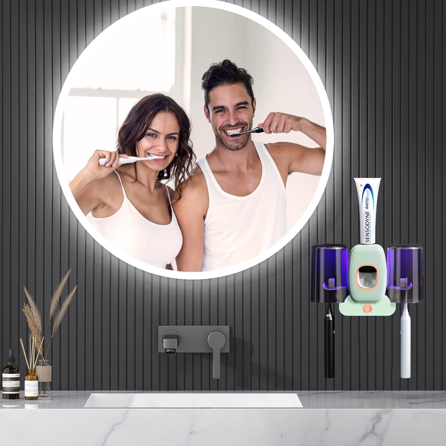 Wekity 4 Slot Electric Toothbrush Holder with Dispenser Green