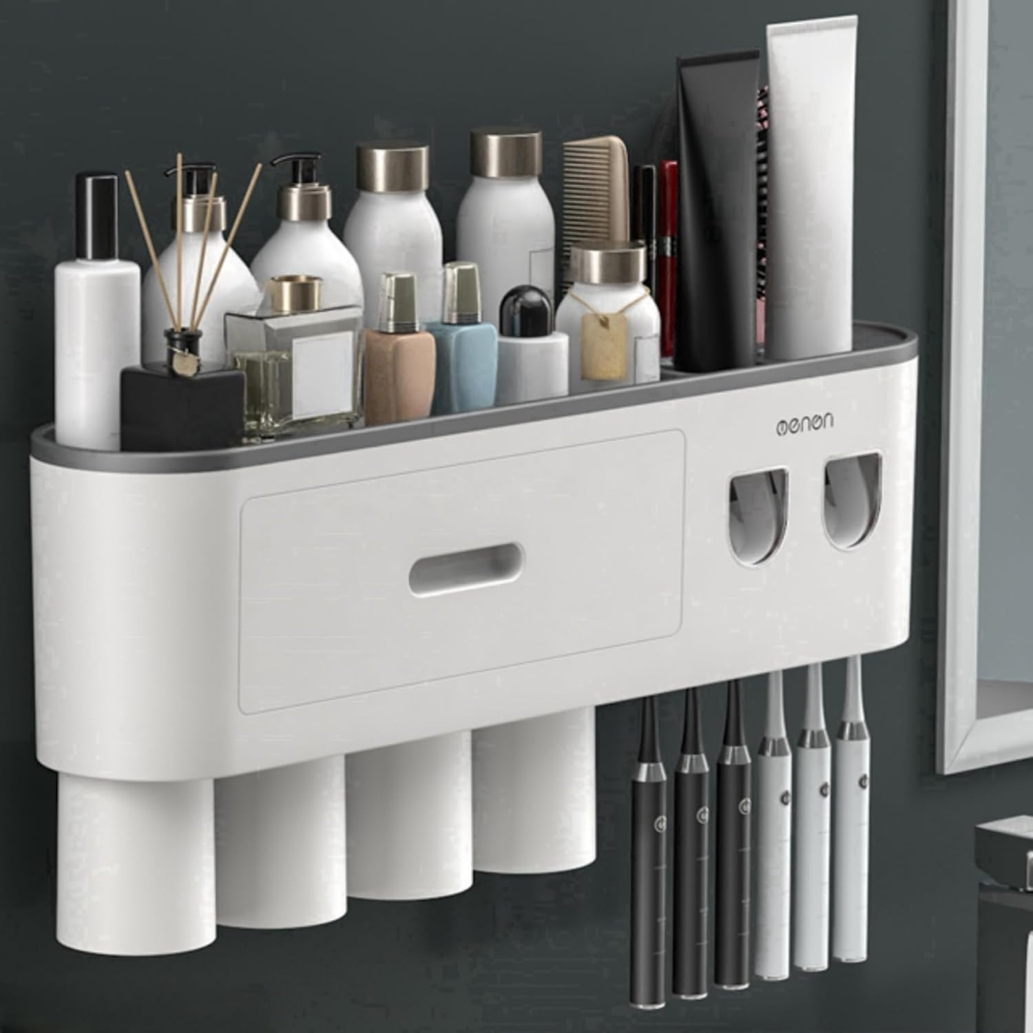 No-Drill Wall Mounted Toothbrush Holder with Automatic Dispenser