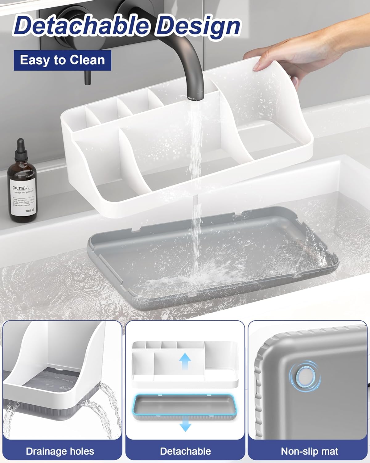 Homtalker Toothbrush Holder 7 Slots Anti-Slip Bathroom Organizer