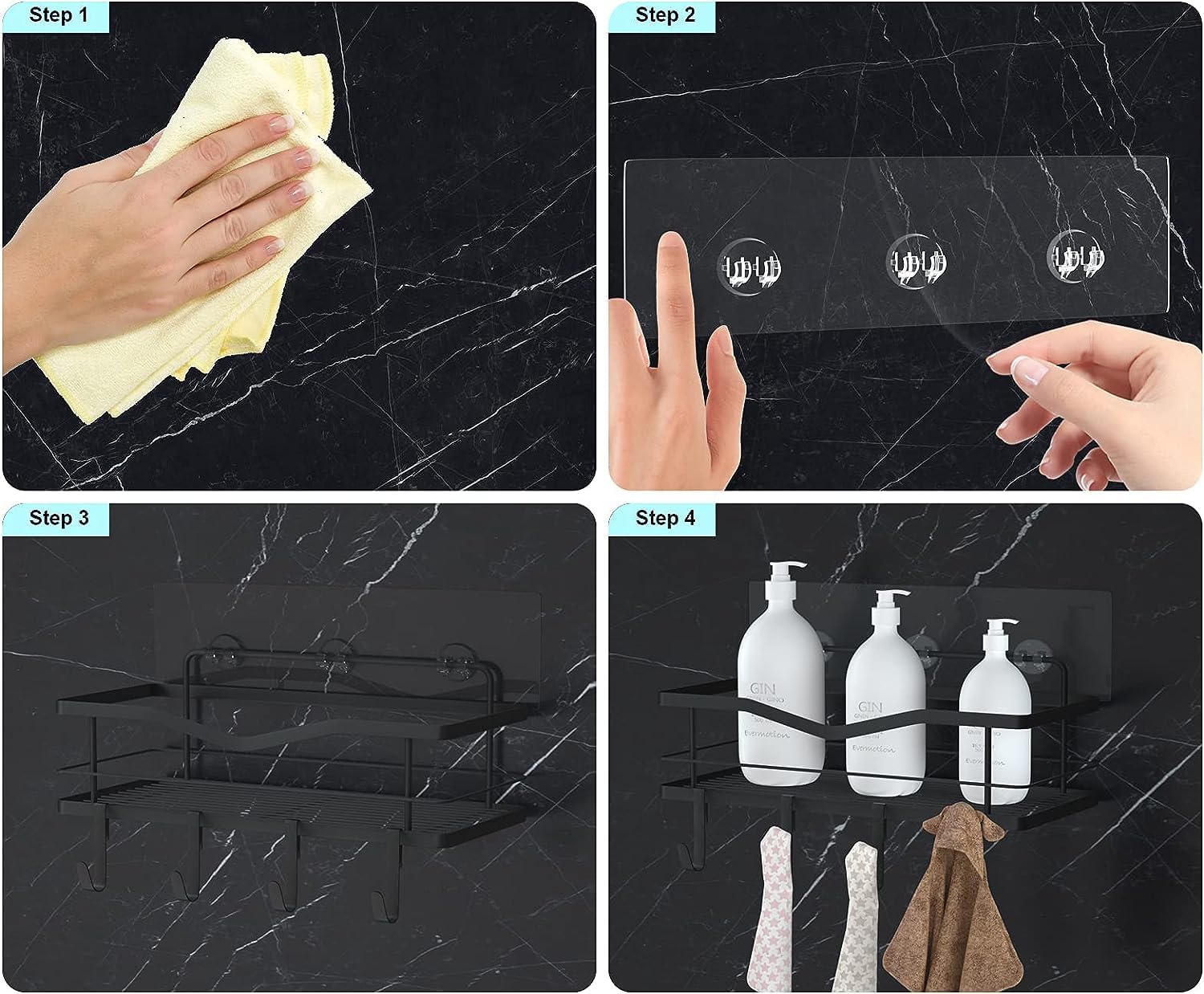 4PCS Bath Organizer Adhesive Strips --tools To Clean And Dry FastStrong Durable