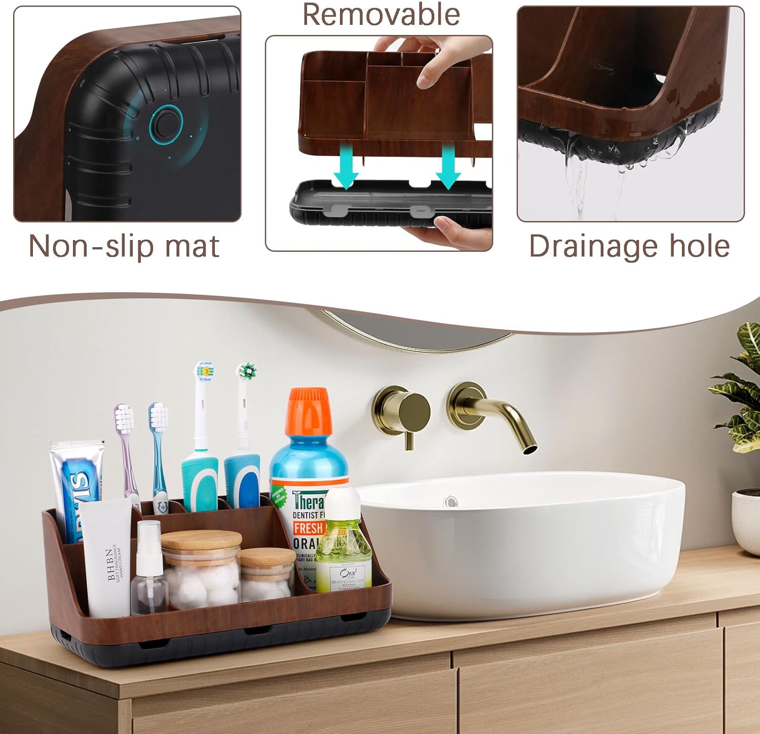 GFWARE Wood Toothbrush Holder with 7 Slots Organizer