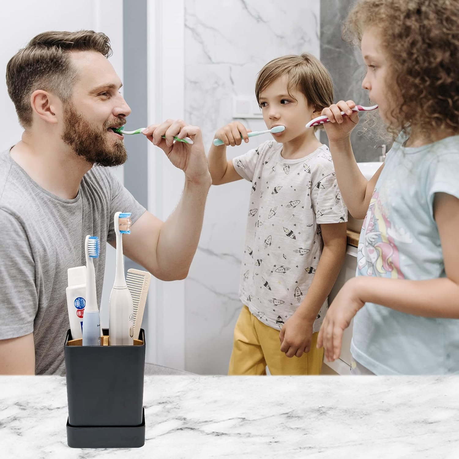 Small Black Bamboo Toothbrush Holder Set