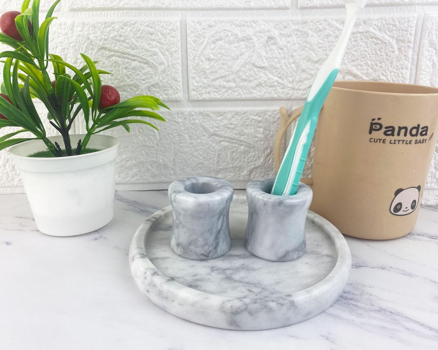 Natural Marble Toothbrush Holder Set