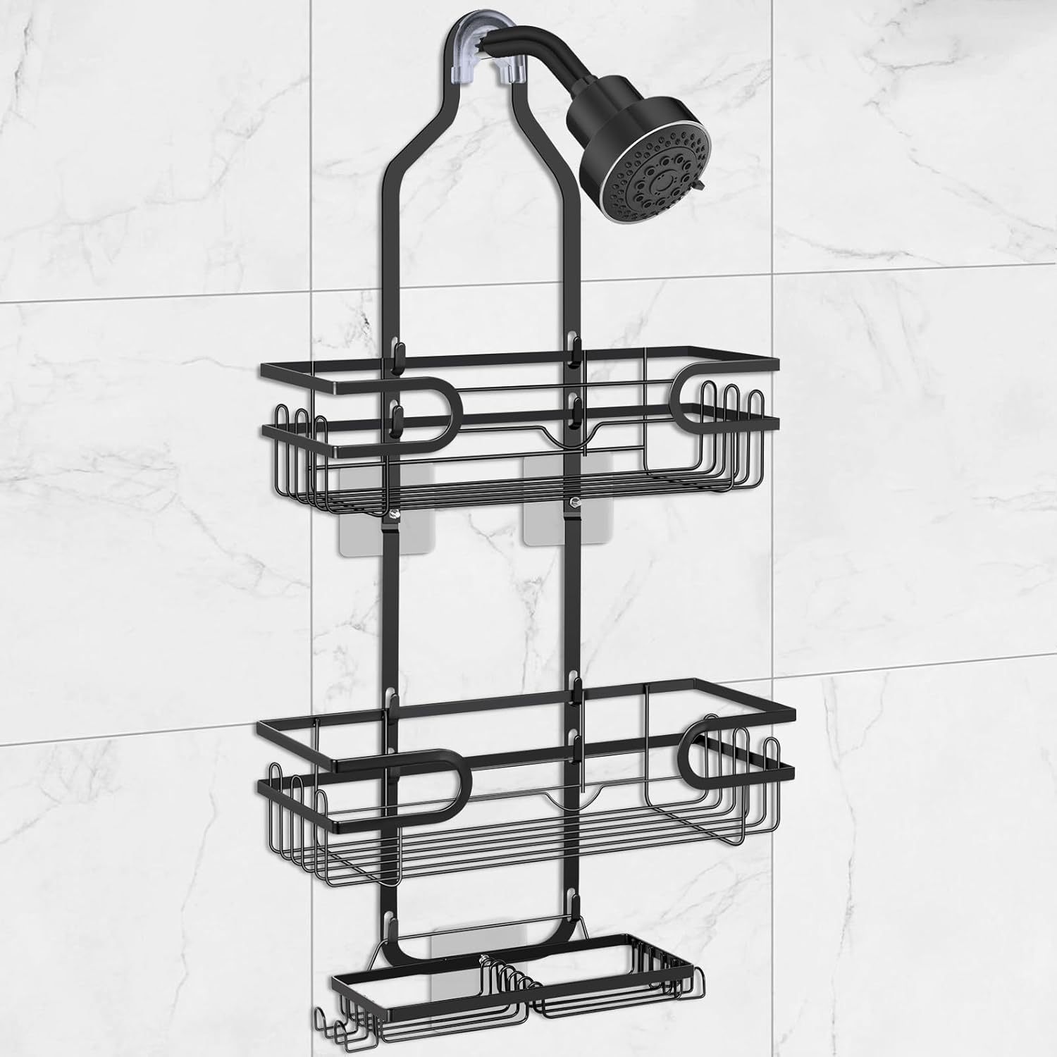 Shower Caddy with 3 Layers and 4 Hooks - Black