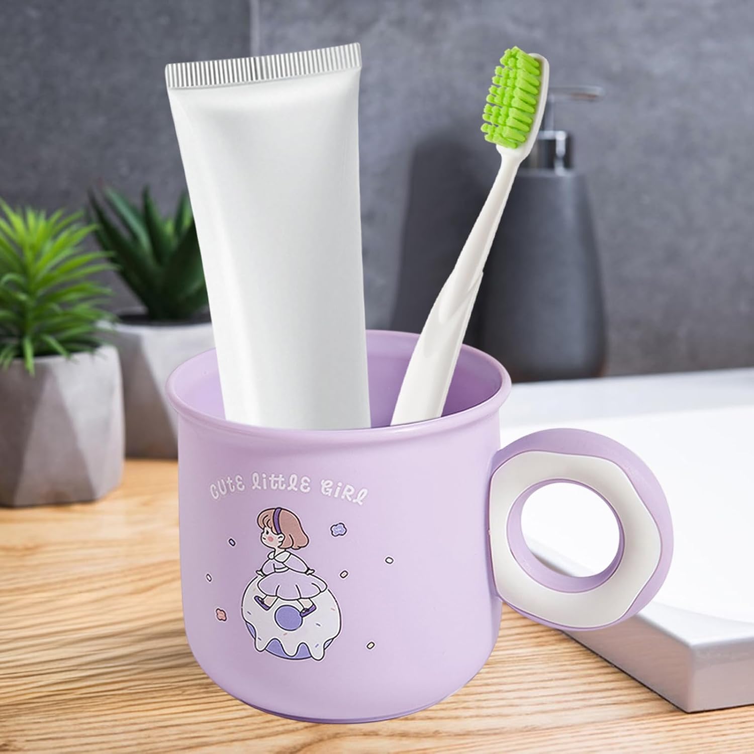 Cute Toothbrush Holder Cup with Donut Handle