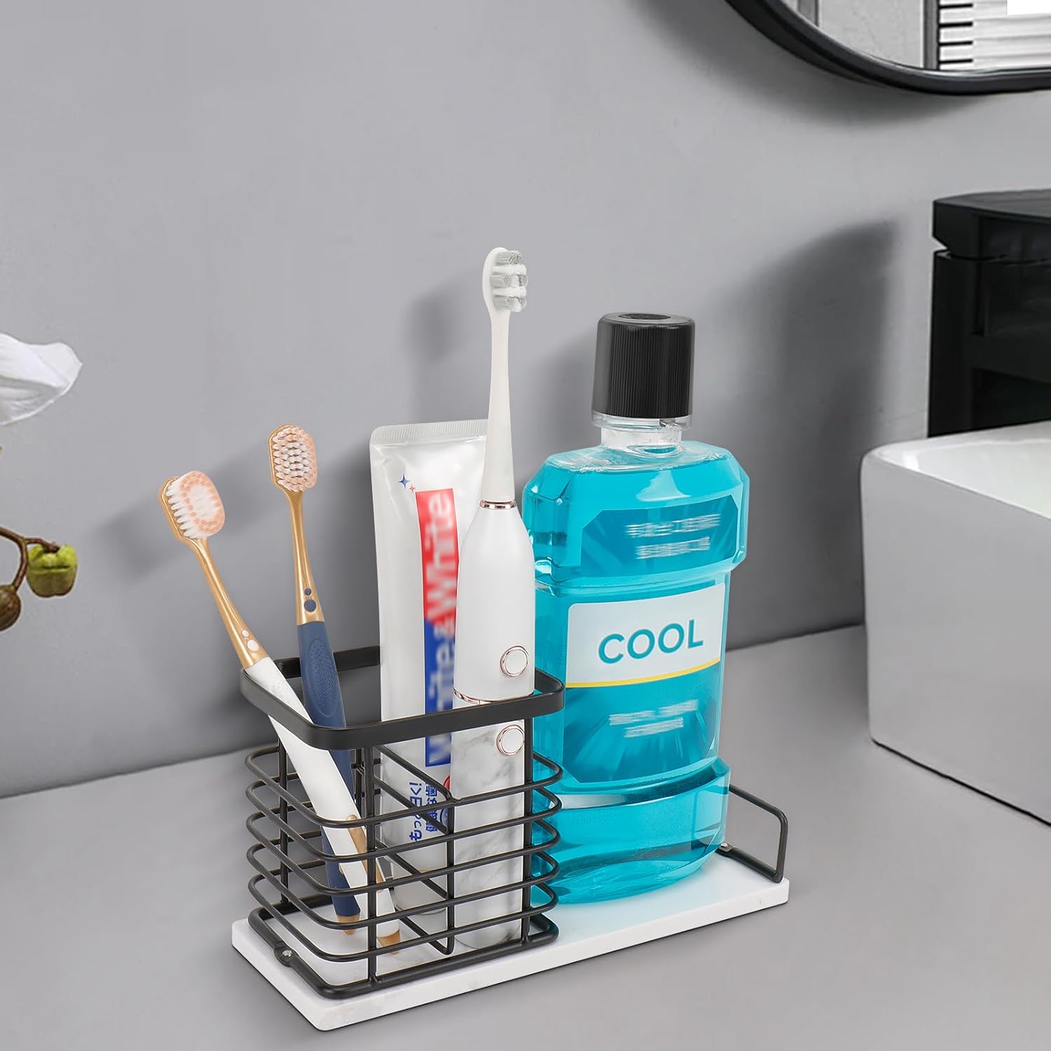 Luxurious Metal Toothbrush Holder with Marble Base