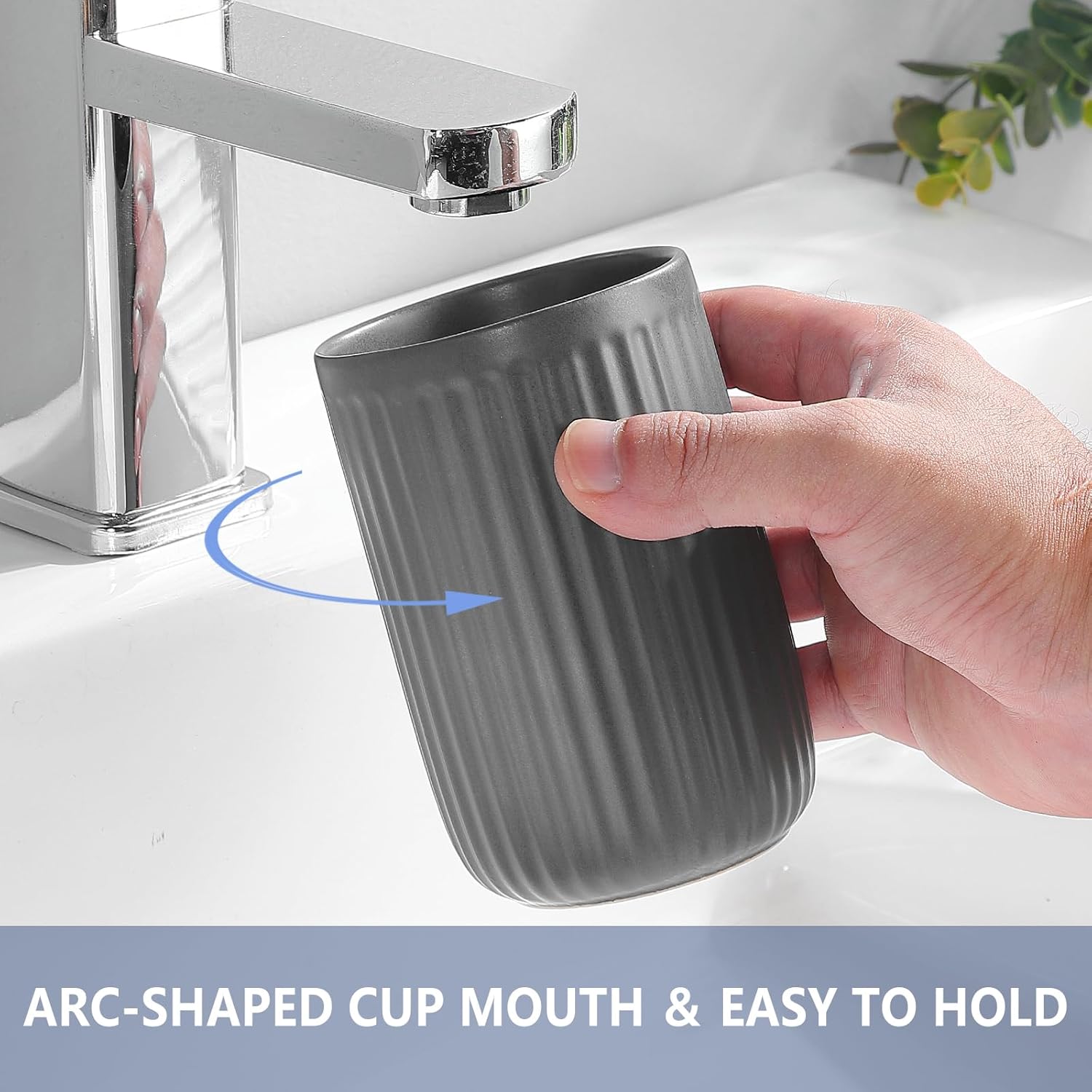 Matte Grey Ceramic Toothbrush Holder Set