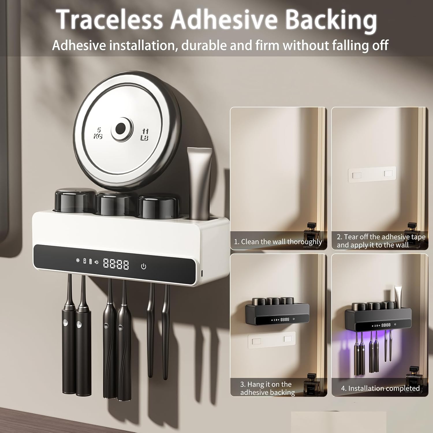 Wekity Rechargeable Toothbrush Holder with 8000mAh Battery