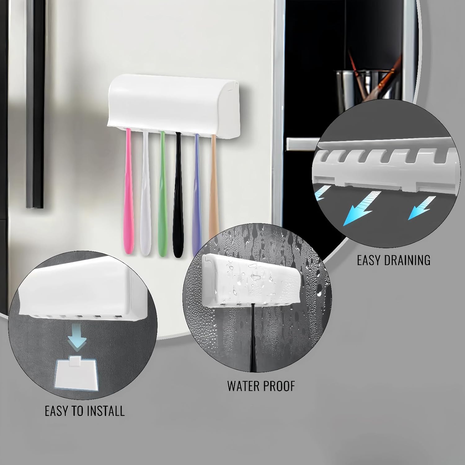 HLGD Toothbrush Holder 6 Slots Wall Mount with Cover