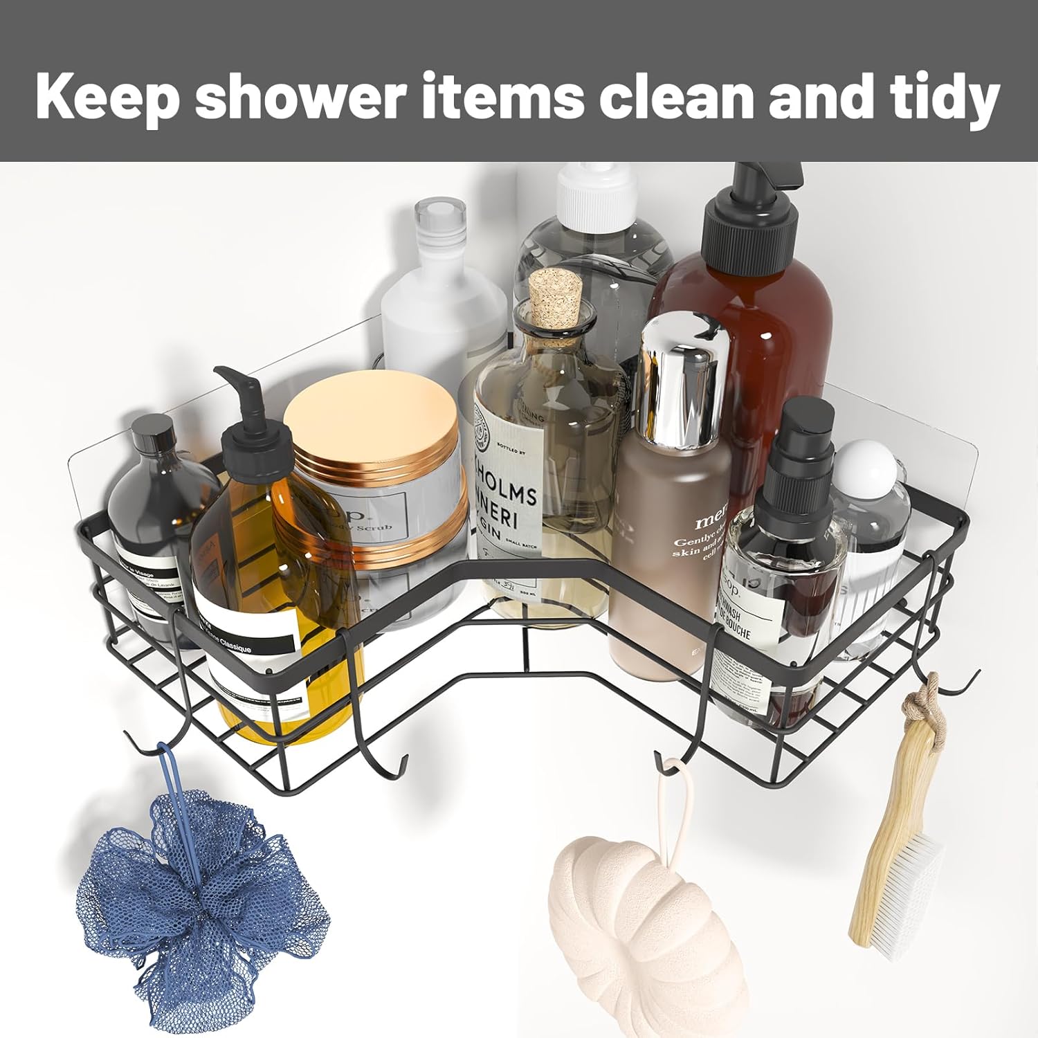 4-Pack Folding Showers Organizers Black No Drilling Durable