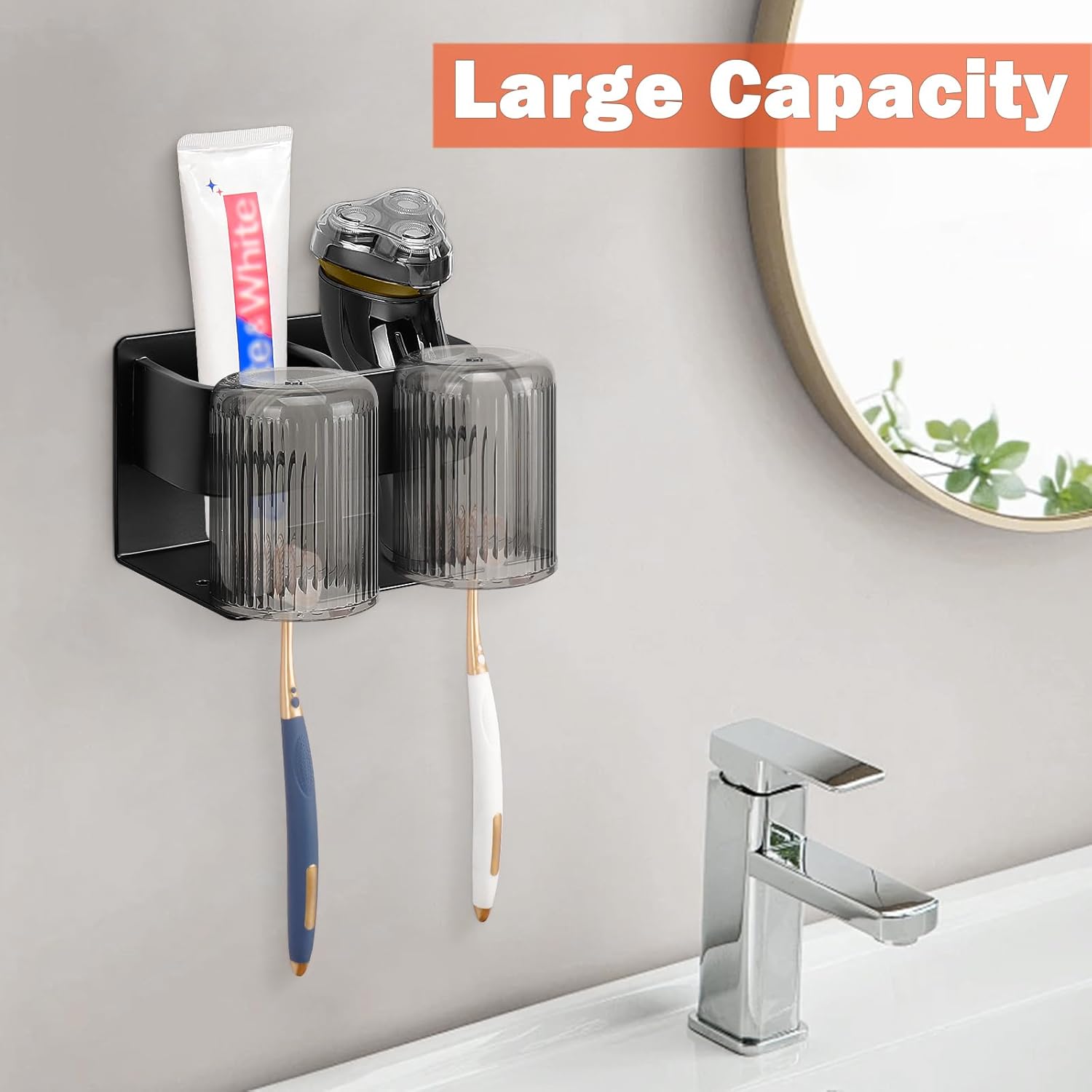 HarJue Adhesive Wall Toothbrush and Oral Care Organizer